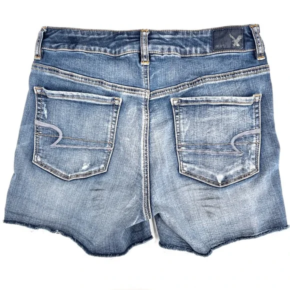 American Eagle Hi-Rise Shortie Super Stretch Distressed Denim Shorts Size 10 - Picture 2 of 6